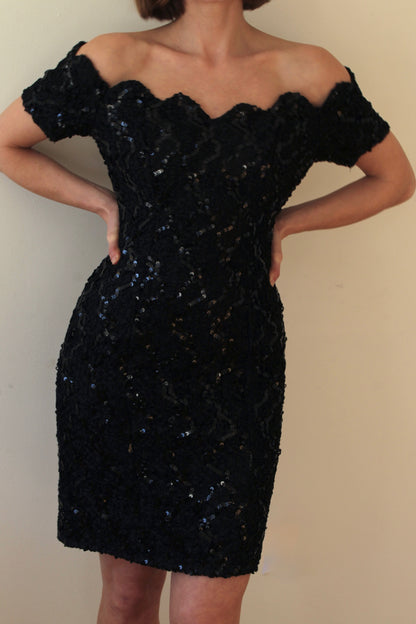 Vintage Onyx Sequined Party Dress