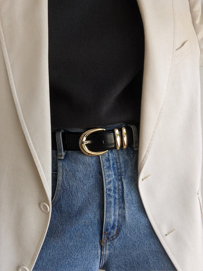 Bold Vintage Black Croc-Embossed Leather Belt