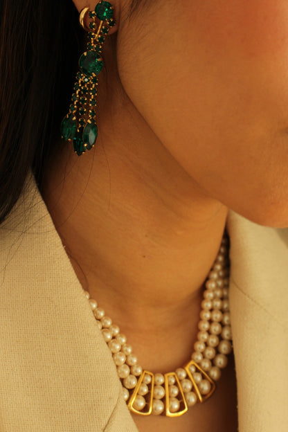 Vintage Emerald Rhinestone Dangle Earrings