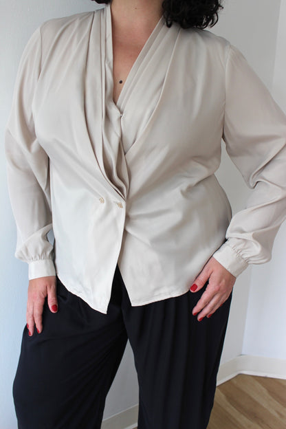 Vintage Low-V Pleated Blouse