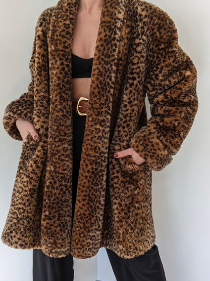 Vintage Leopard Faux Fur Coat