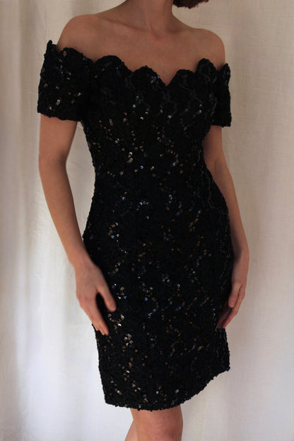 Vintage Onyx Sequined Party Dress