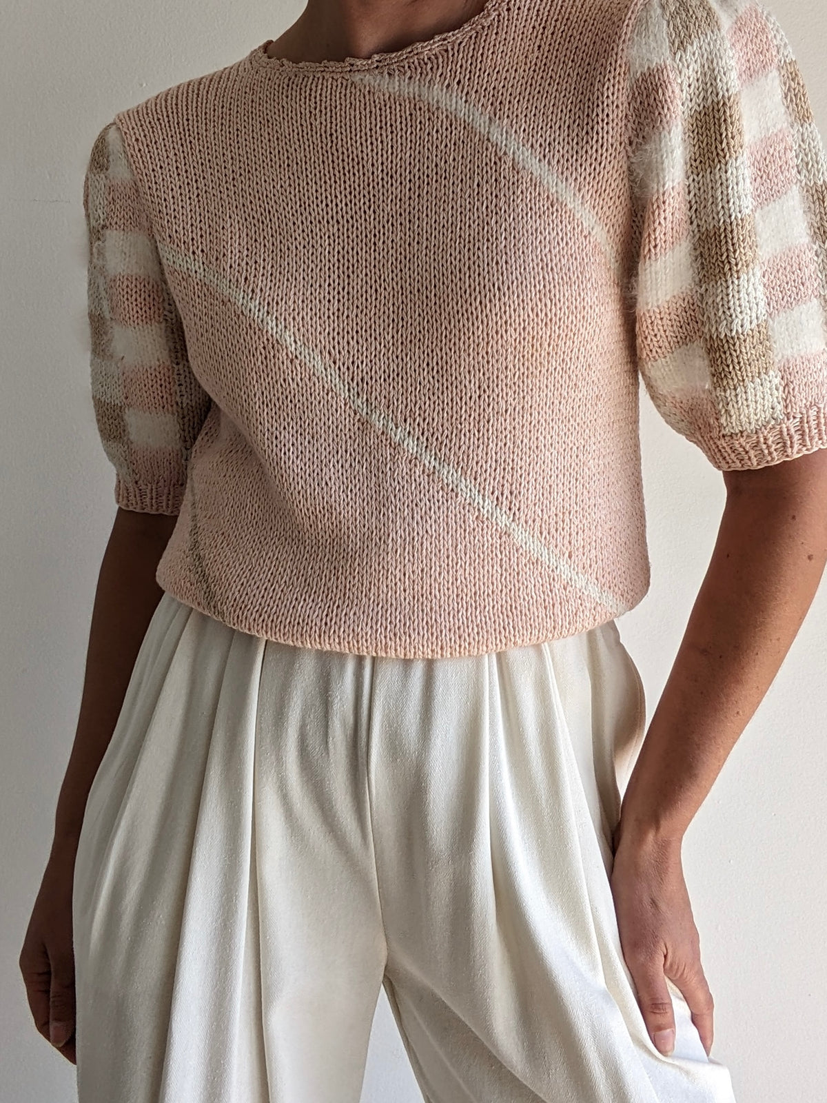 Vintage Blush Checkered Angora Knit