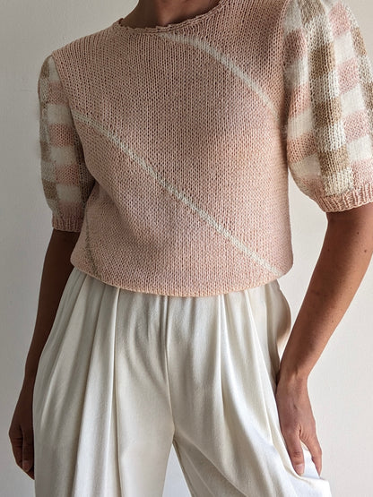 Vintage Blush Checkered Angora Knit
