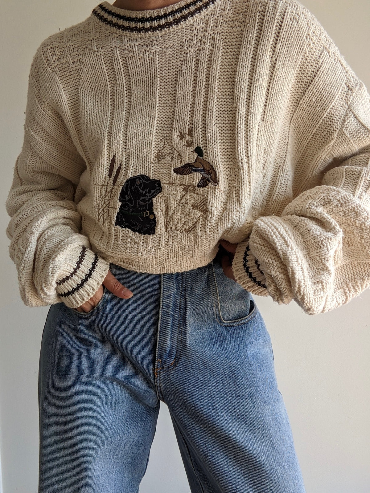 Favorite Vintage Embroidered Dog & Duck Sweater