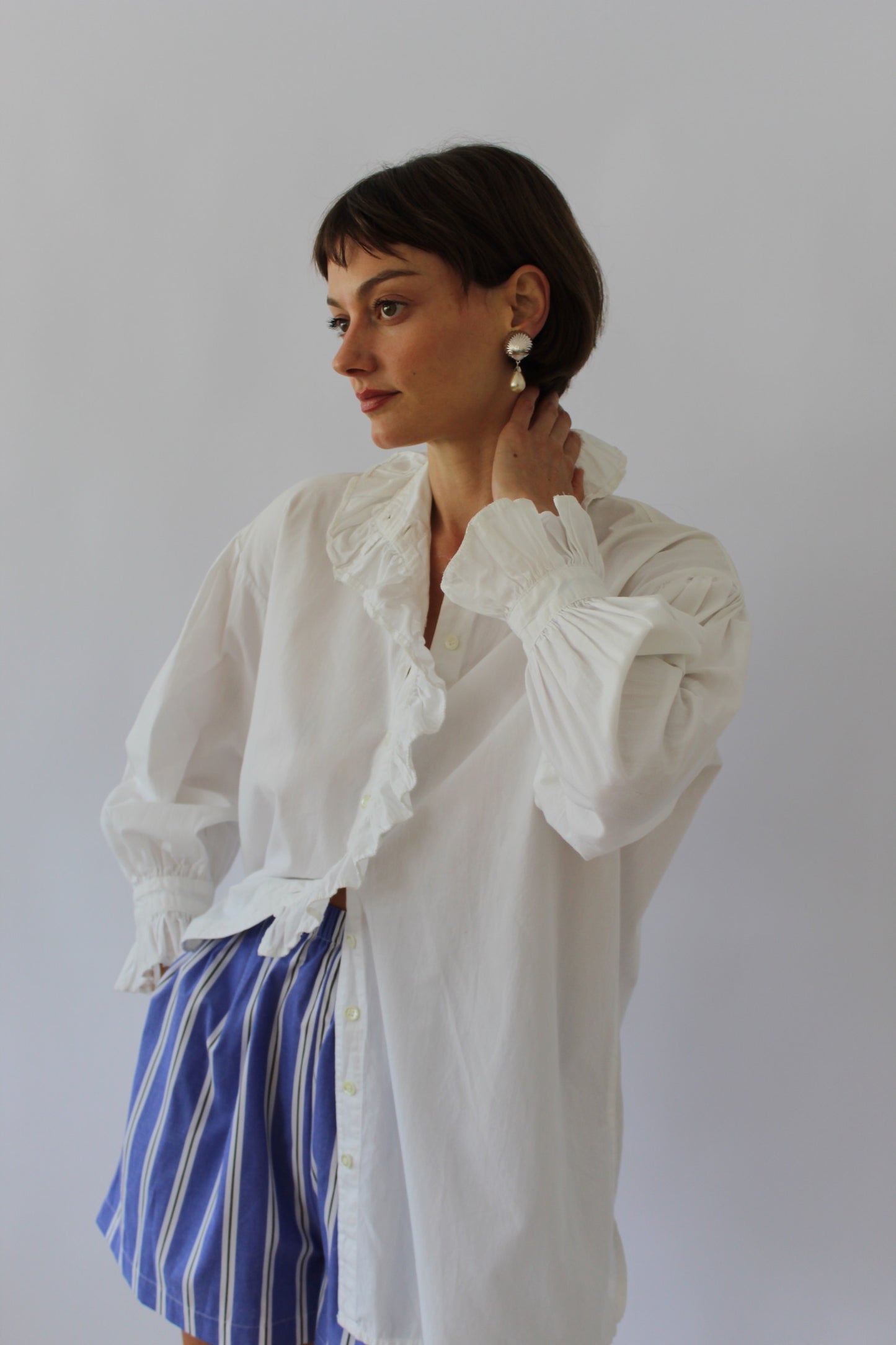 Lovely Vintage White Ruffle Cotton Blouse