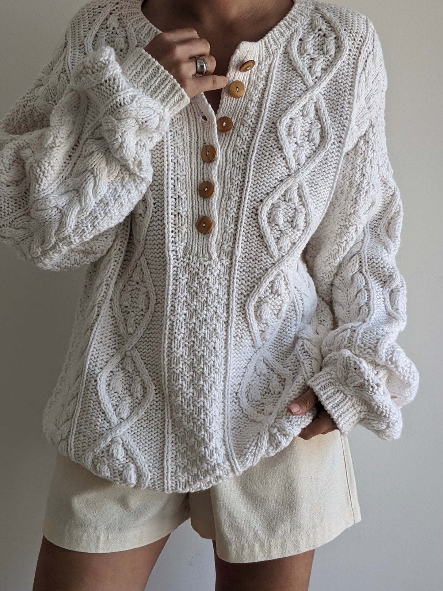 Vintage Hand-Knit Patterned Weave Henley