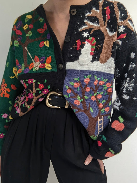 Amazing Vintage Embroidered Seasons Cardigan