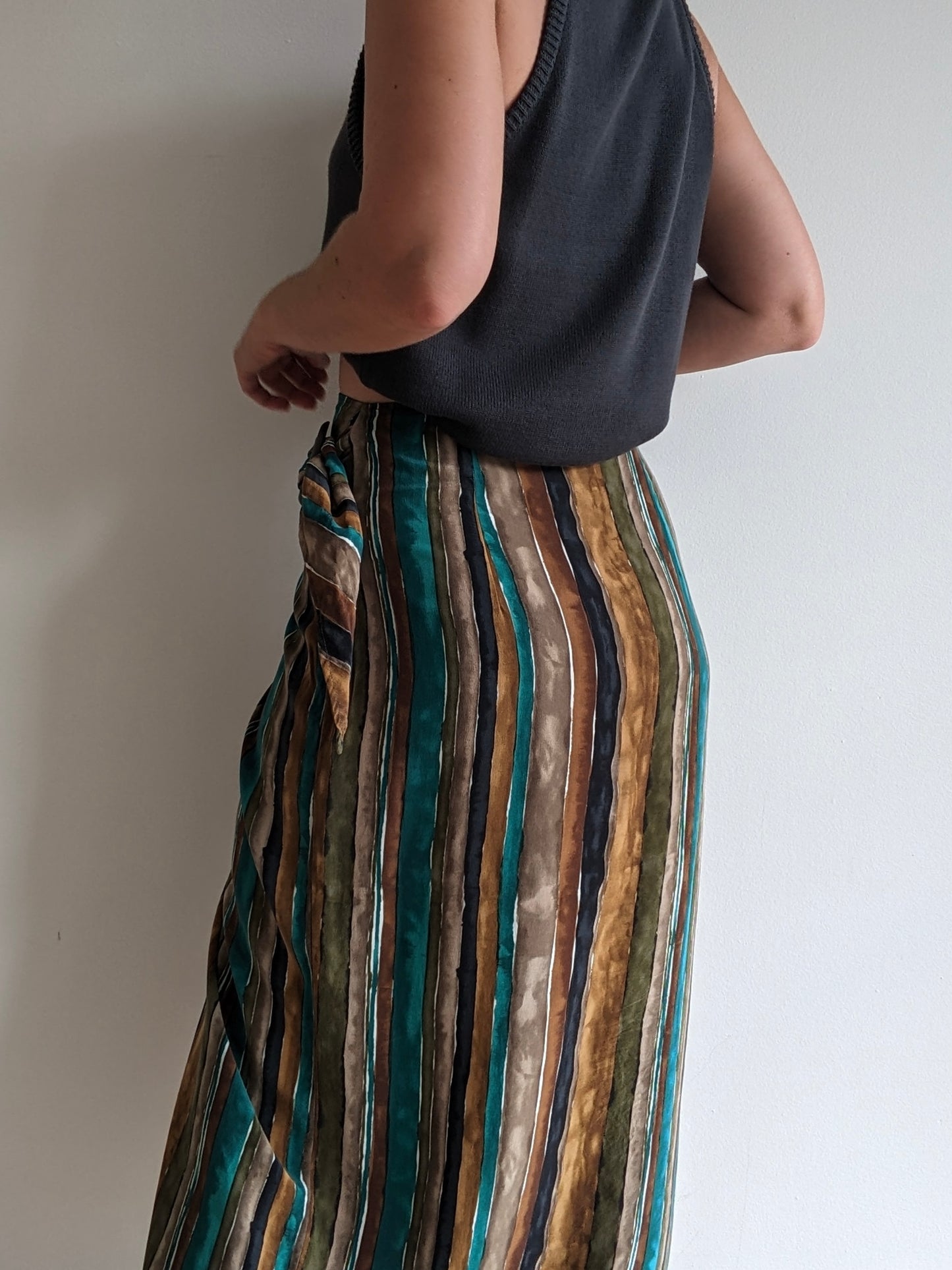 Vintage Striped Silk Wrap Skirt