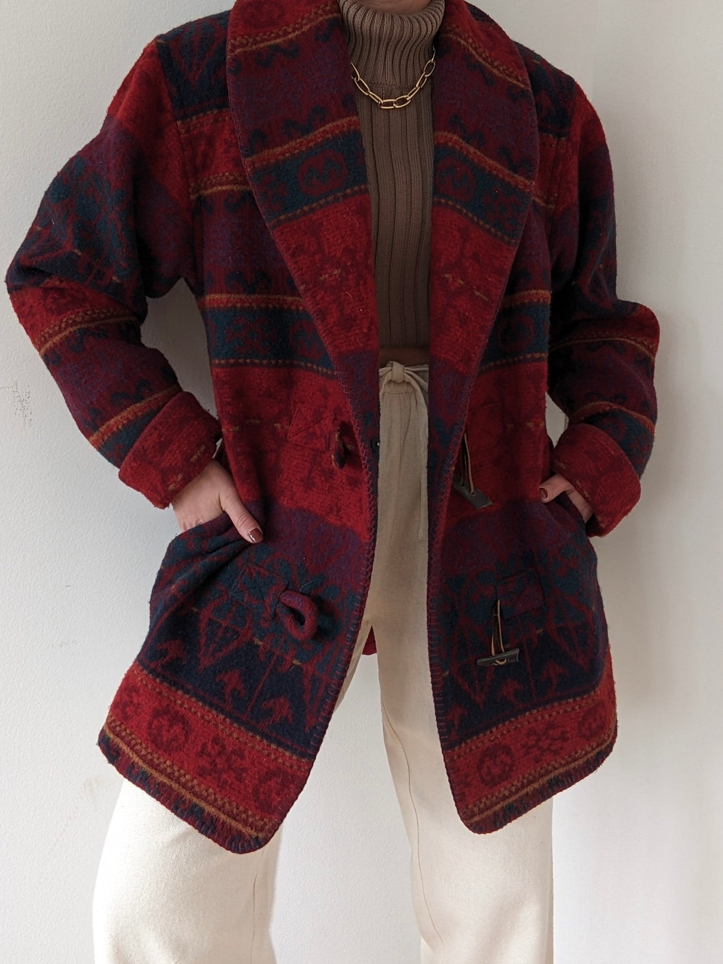 Amazing Vintage Eddie Bauer Patterned Wool Toggle Coat