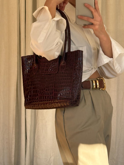 Vintage Burgundy Faux Embossed Leather Tote Purse
