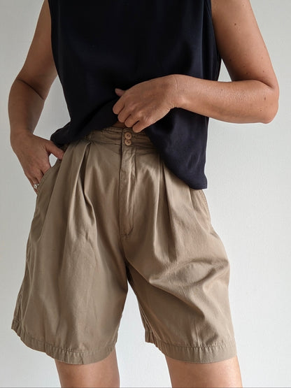Vintage Pleated Camel Khaki Shorts
