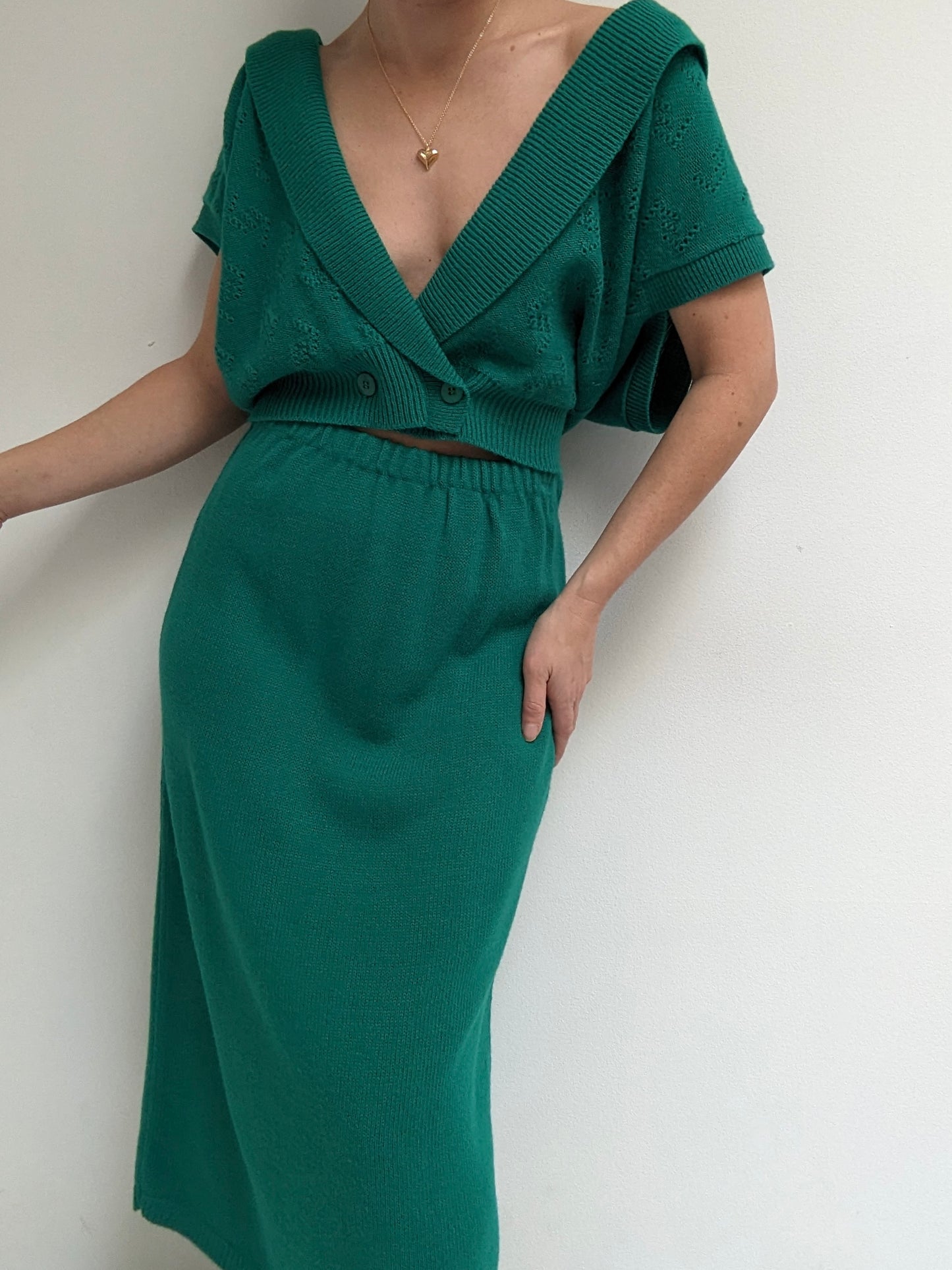 Vintage Emerald Knit Vest & Skirt Set