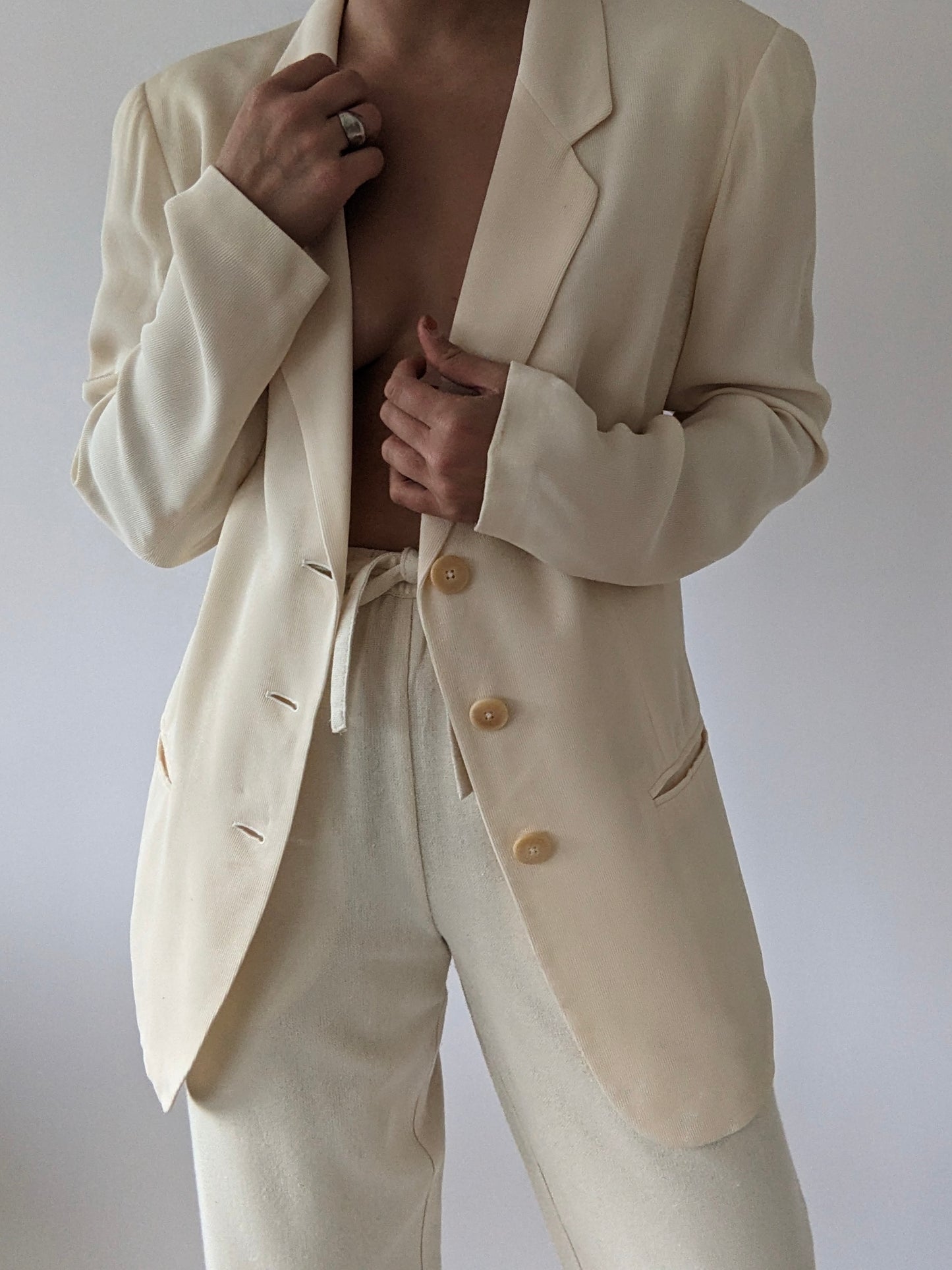 Vintage Cream Ribbed Silk Blazer