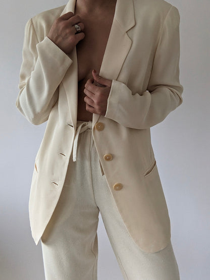 Vintage Cream Ribbed Silk Blazer