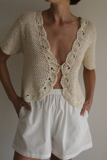 Vintage Cropped Crochet Cardigan