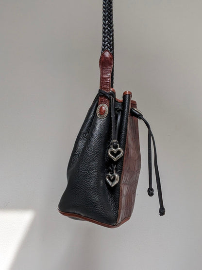 Vintage Two-Toned Embossed Leather Bucket Bag