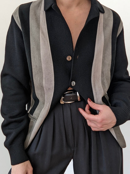 Rare Vintage Suede & Wool Striped Cardigan