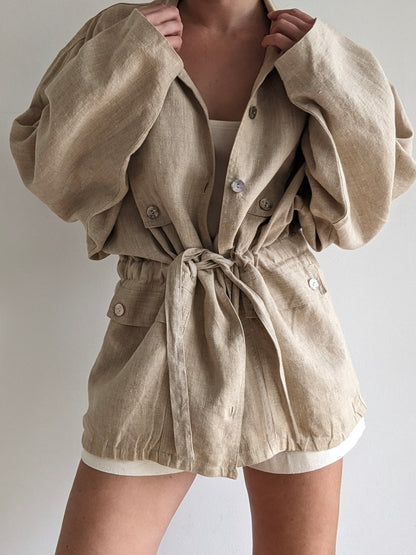 Lovely Vintage Oat Woven Linen Jacket