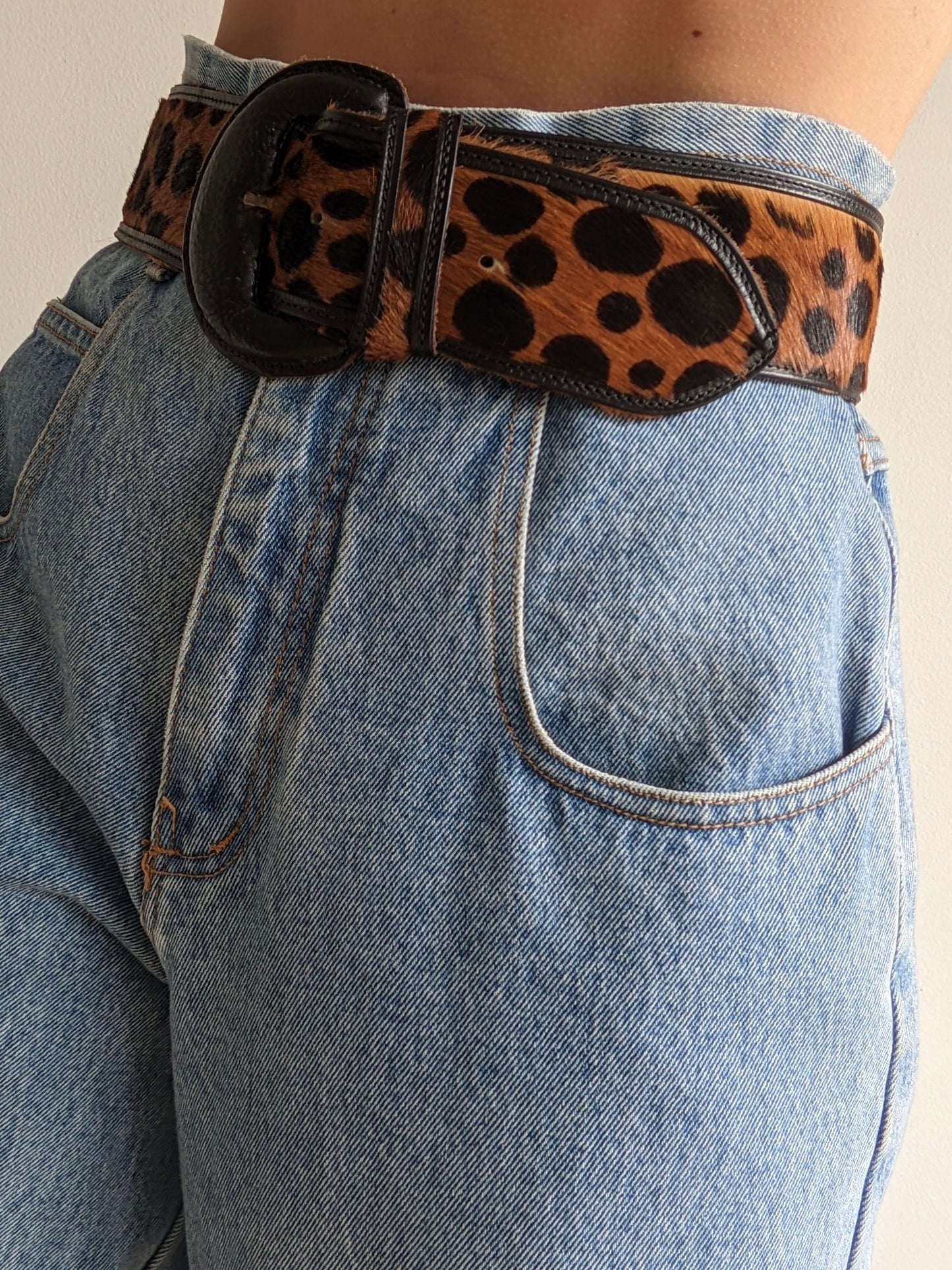 Statement Vintage Printed Pony Hair & Leather Belt