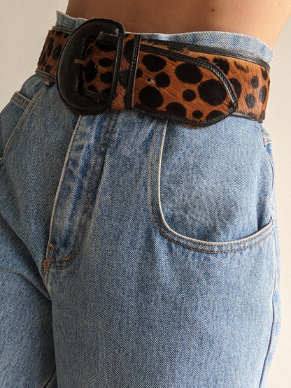 Statement Vintage Printed Pony Hair & Leather Belt