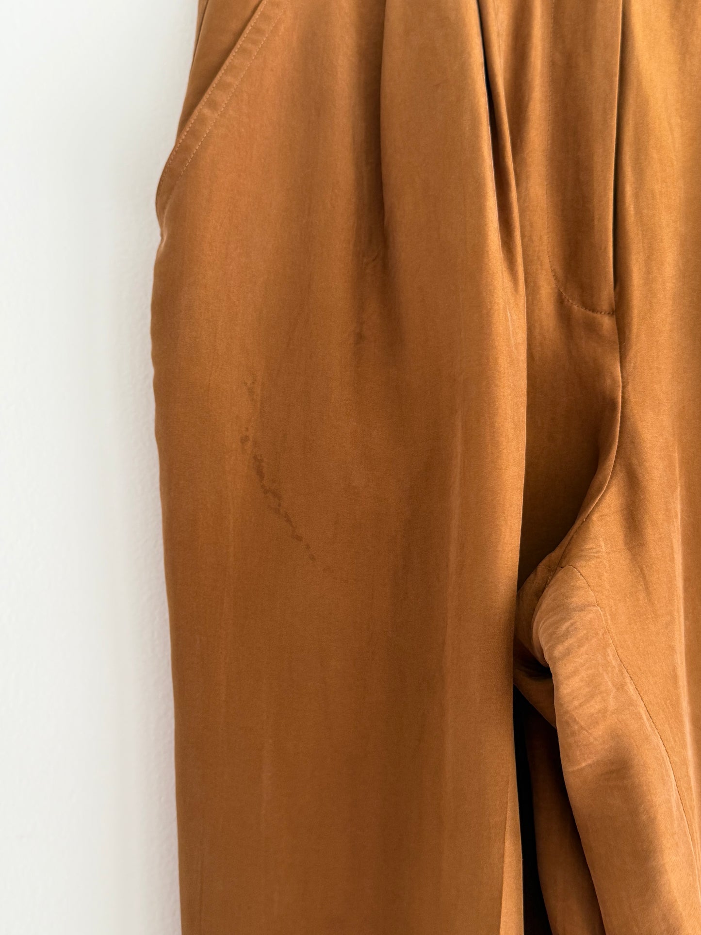 Vintage Toffee Pleated Silk Trousers