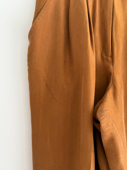 Vintage Toffee Pleated Silk Trousers