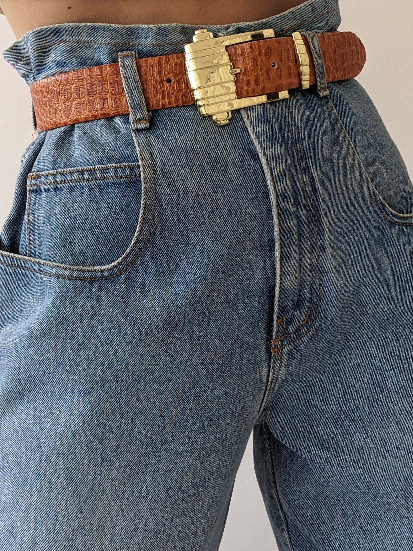Bold Vintage Croc-Embossed Leather Belt