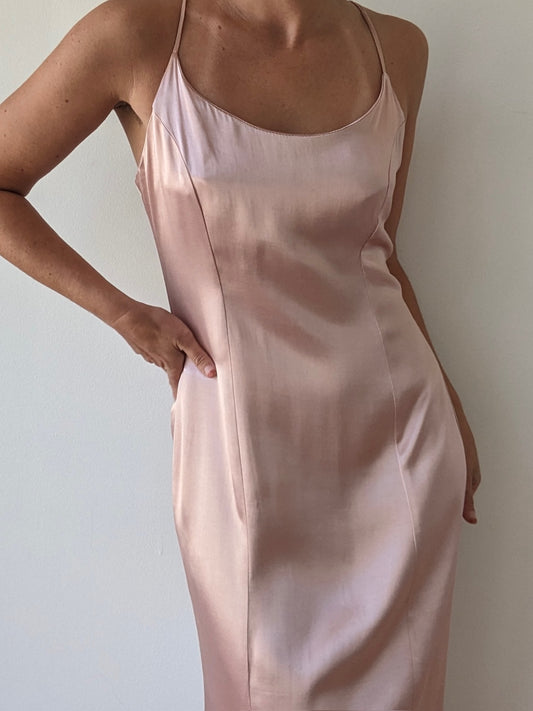 Gorgeous Vintage Blush Satin Slip Dress