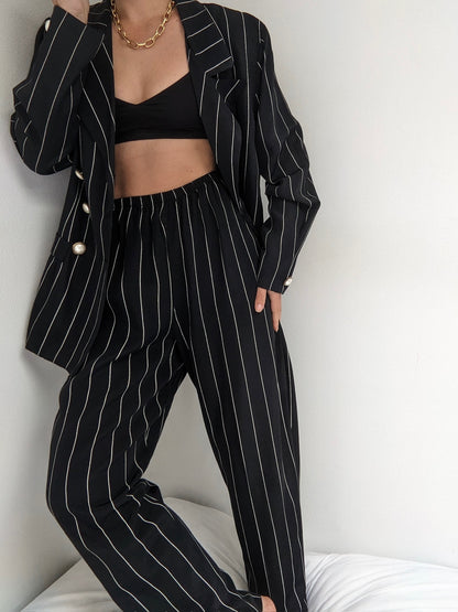 90s Black Pinstriped Pant Set