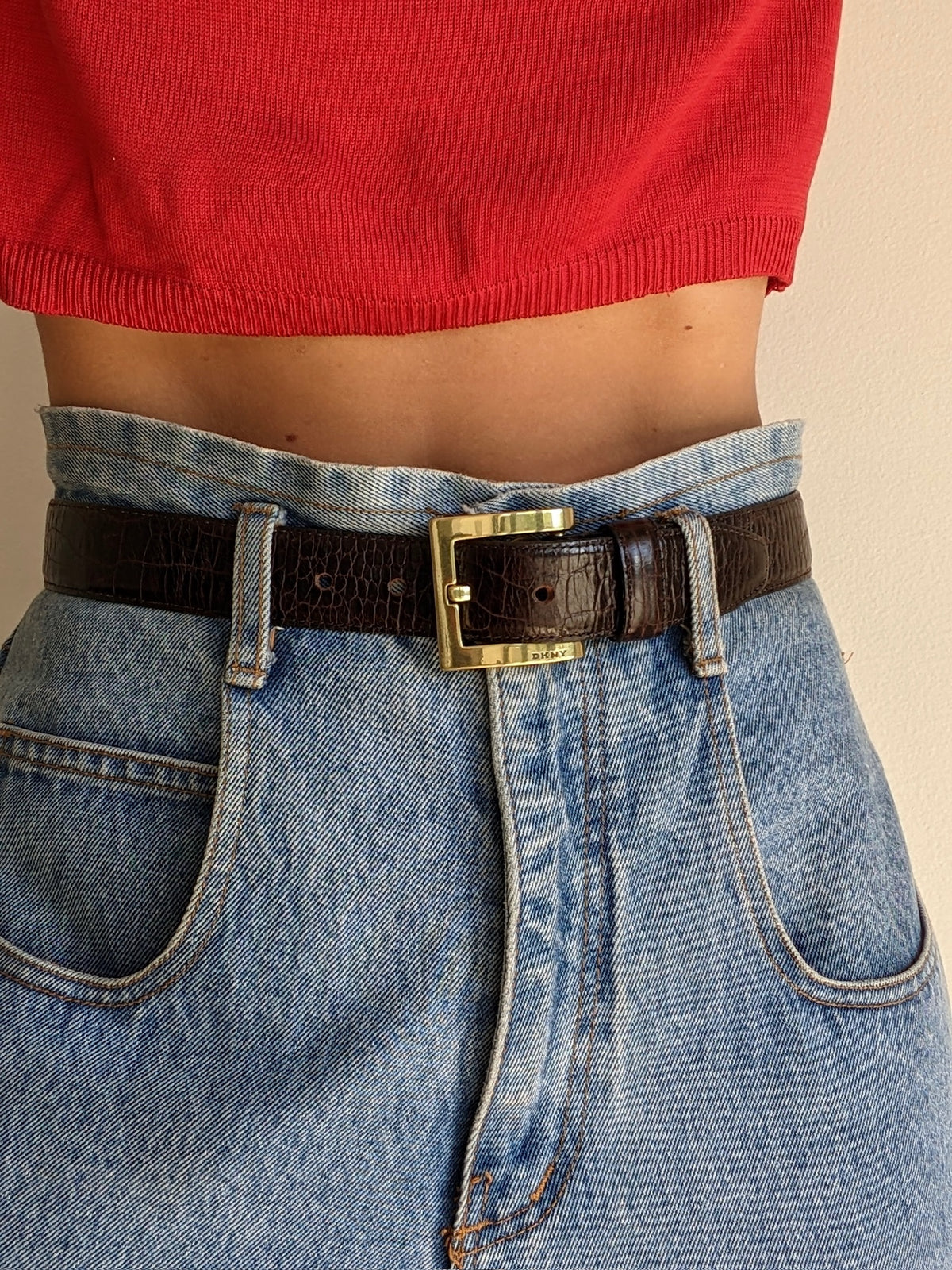 Vintage DKNY Espresso Embossed Leather Belt