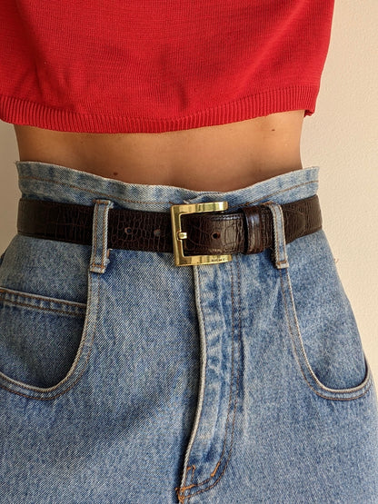 Vintage DKNY Espresso Embossed Leather Belt