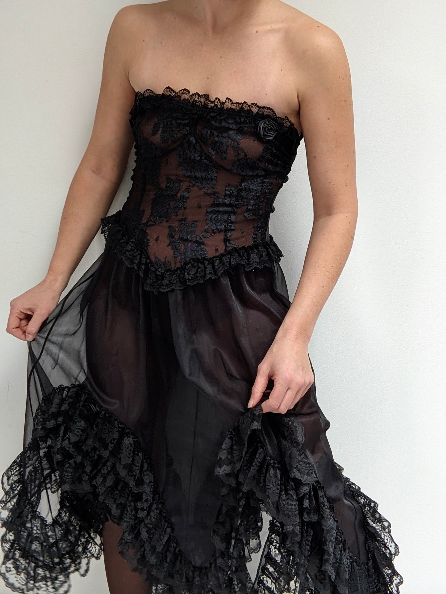 Incredible Vintage Sheer Lace Ruffled Dress