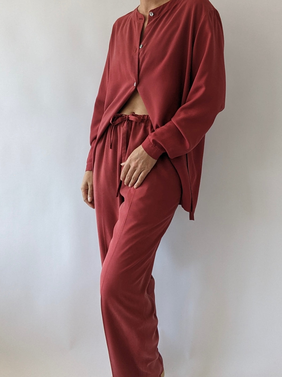 Vintage Faded Red Silk Leisure Pant Set