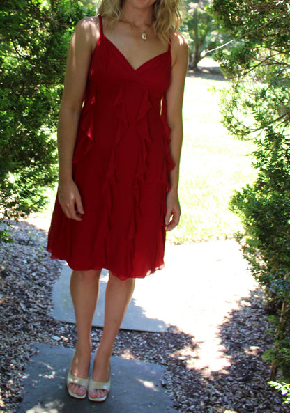 Vintage Chili Ruffled Silk Dress