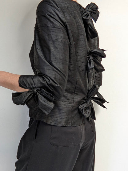 Beautiful Vintage Ink Brushed Silk Tie Blouse