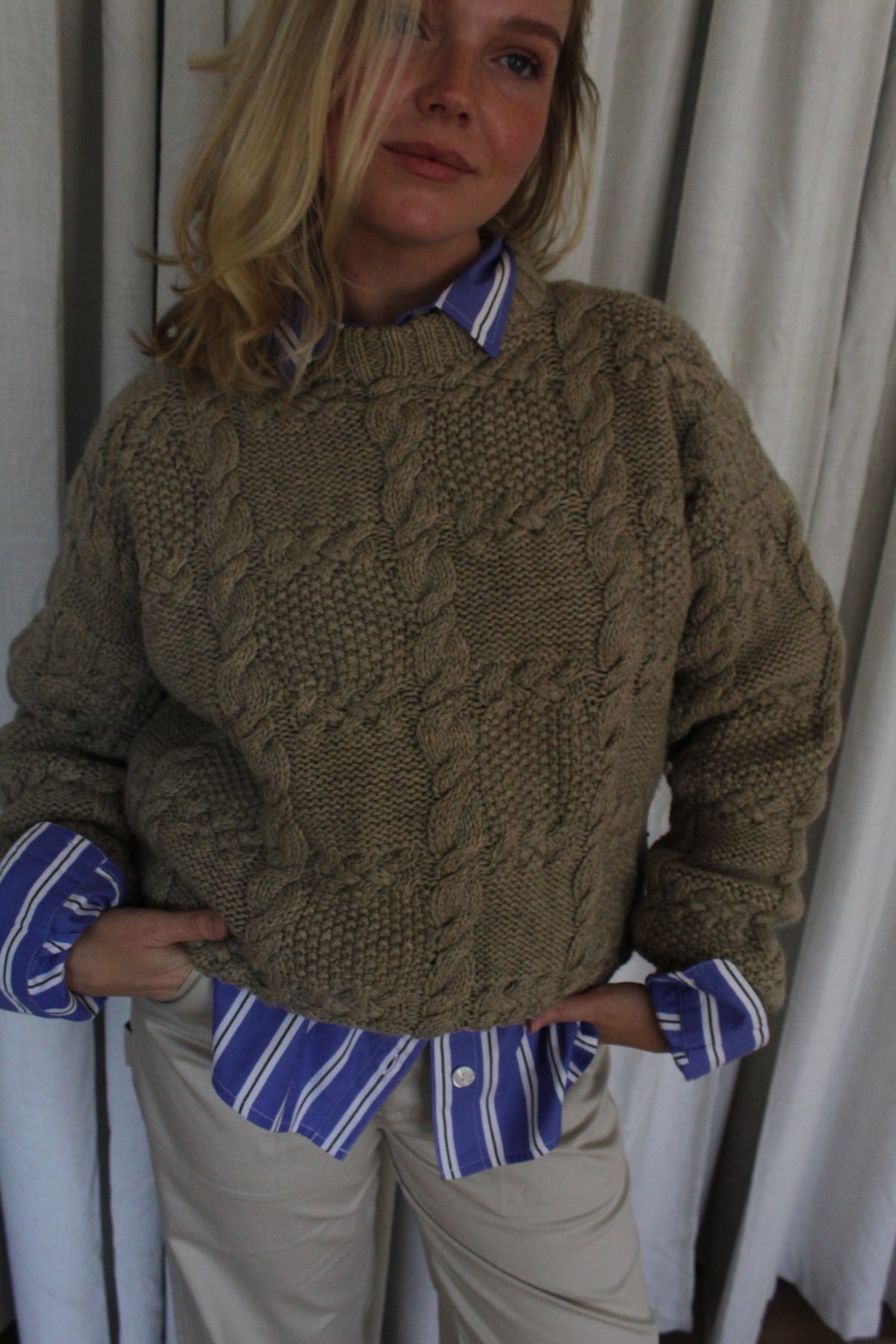 Lovely Vintage Taupe Hand-Knit Wool Sweater