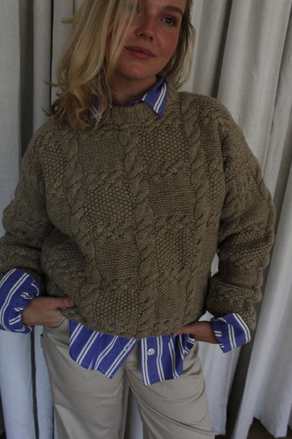 Lovely Vintage Taupe Hand-Knit Wool Sweater
