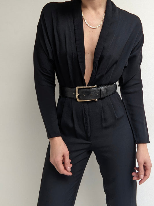 Vintage Ink Black Low-Cut Jumpsuit