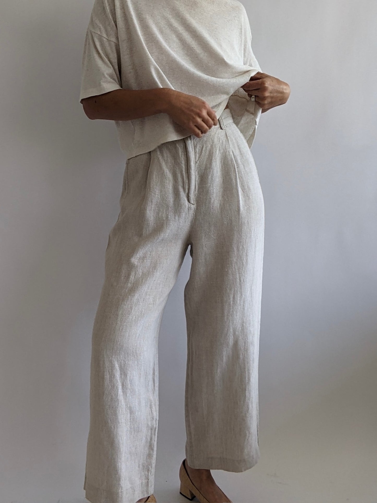 Vintage Oat Linen Wide Leg Trousers