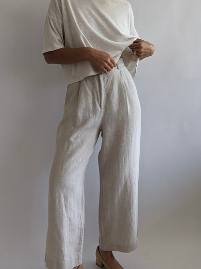Vintage Oat Linen Wide Leg Trousers