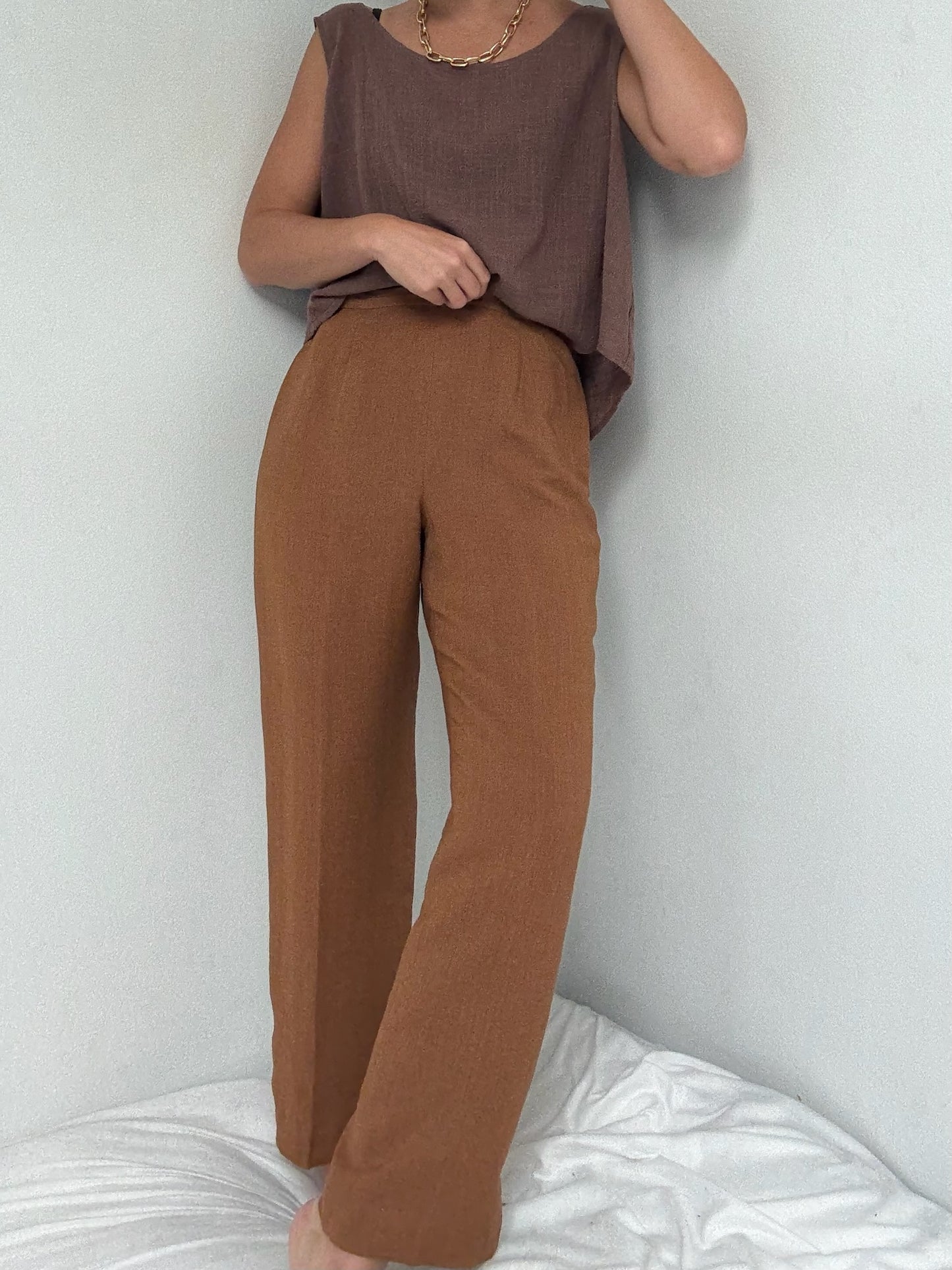 Vintage Toffee Woven Linen Pants