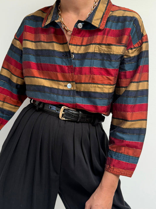 Vintage Colorful Striped Silk Blouse