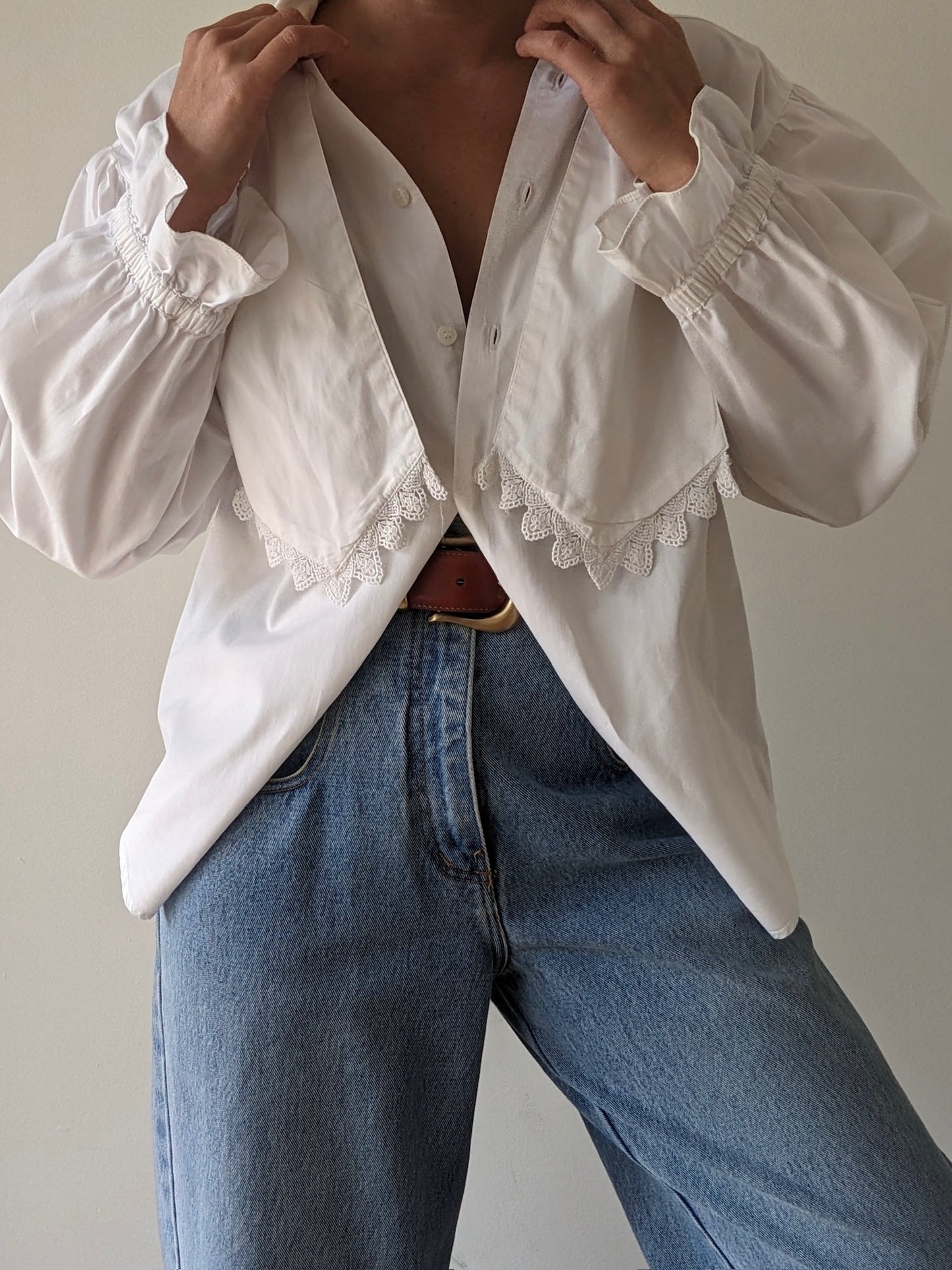 Vintage Eggshell Neck Tie Blouse