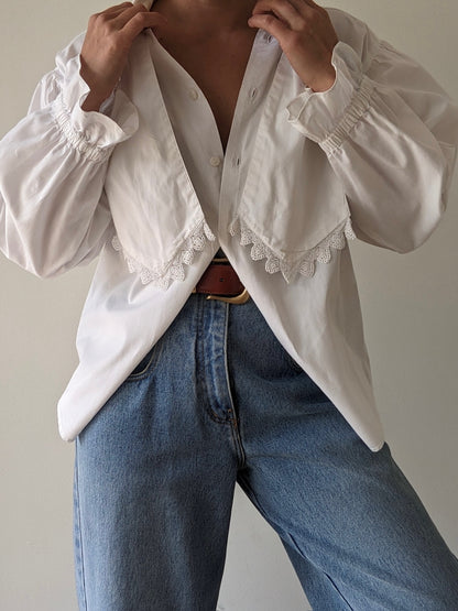 Vintage Eggshell Neck Tie Blouse