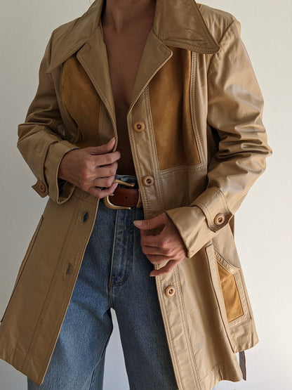 Incredible Vintage Biscotti Leather & Suede Belted Jacket