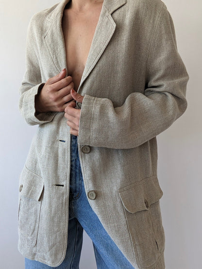 Vintage Wheat Woven Linen Blazer