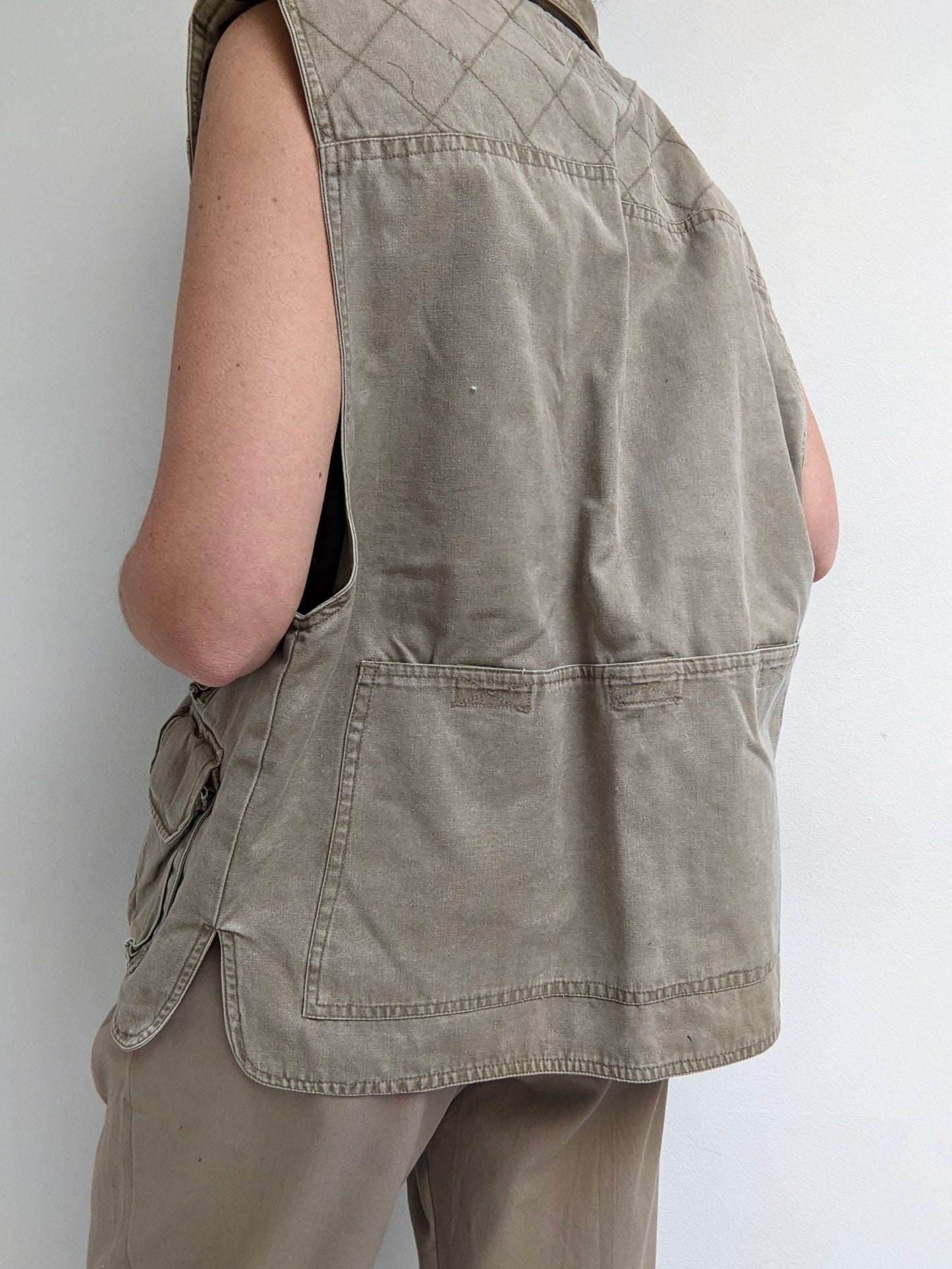 Vintage Khaki Cotton Cargo Vest