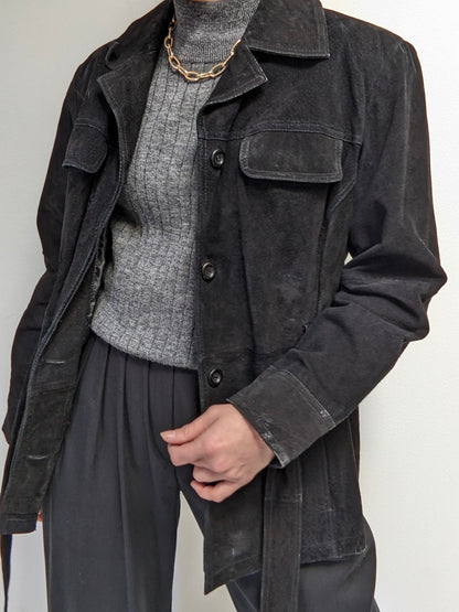 Vintage Ink Black Belted Suede Jacket