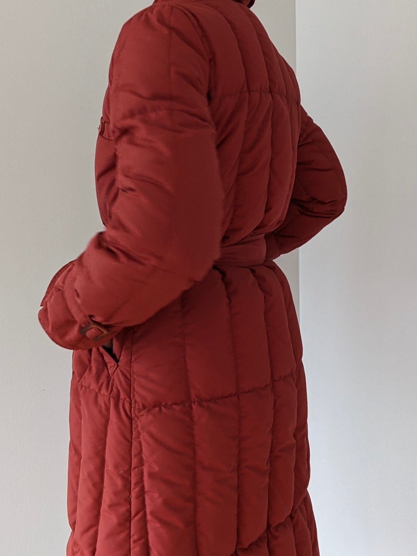 Vintage Persimmon Belted Goose Down Puffer Coat